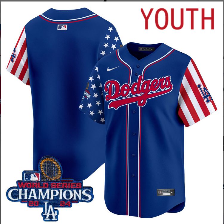 Youth MLB Los Angeles Dodgers blank American Style blue 2024 World Series Champions  Limited Jersey->customized mlb jersey->Custom Jersey